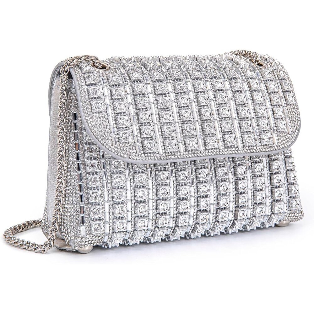 〽️Women Silver Shoulder Crossbody Handbags Crystals Rhinestone Evening Bag